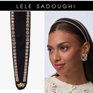 Lele Sadoughi Bessette Crystal Edge Velvet Headband Black Headband NWT 145$